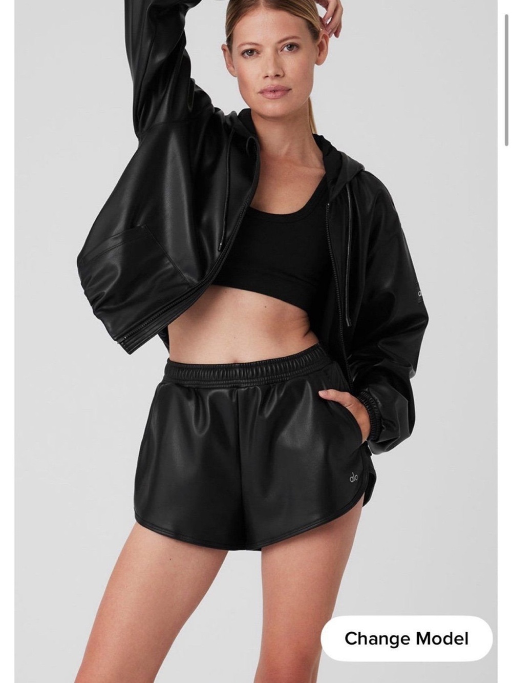 ALO Yoga Faux Leather Cropped Jacket in Black